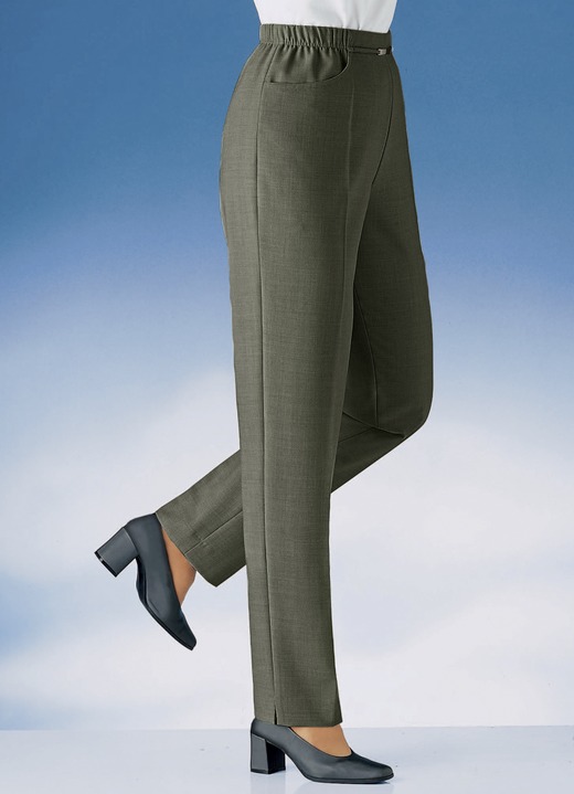 Broek met knoop- en ritssluiting - Pull-on broek in 11 kleuren, in Größe 019 bis 235, in Farbe DONKERGROENE MAALTIJD. Ansicht 1