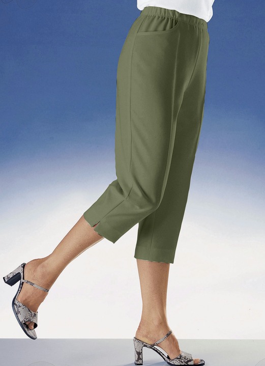 7/8 broeken, capri's, bermuda's - Capribroek met praktische zijzakken in 11 kleuren, in Größe 019 bis 054, in Farbe OLIJF Ansicht 1