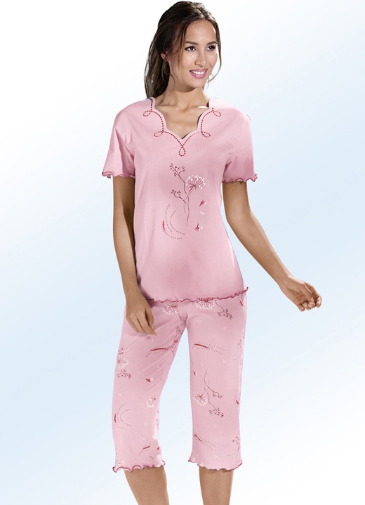 Pyjama's & shorty's - Pyjama met korte mouw en V-hals, in Größe 036 bis 060, in Farbe ROZE-MULTICOLOR