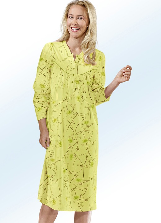 Nachthemden lange mouw - nachthemd met lange mouwen en knoopsluiting, in Größe 038 bis 060, in Farbe LIMOEN-MEERKLEURIG Ansicht 1