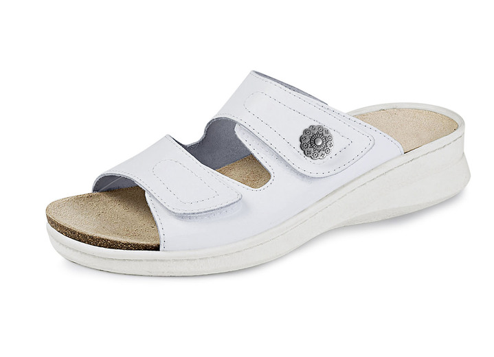 Sandalettes & slippers - Muiltjes met met leer beklede kurk en voetbed van natuurlijk rubber, in Größe 036 bis 042, in Farbe WIT Ansicht 1
