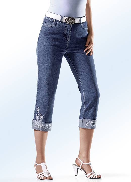 7/8 broeken, capri's, bermuda's - 7/8 jeans met gebloemd borduurwerk, in Größe 018 bis 054, in Farbe JEANSBLAUW Ansicht 1
