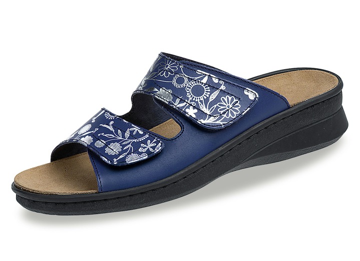 Sandalettes & slippers - Muiltjes met bloemenprint, in Größe 036 bis 042, in Farbe BLAUW Ansicht 1
