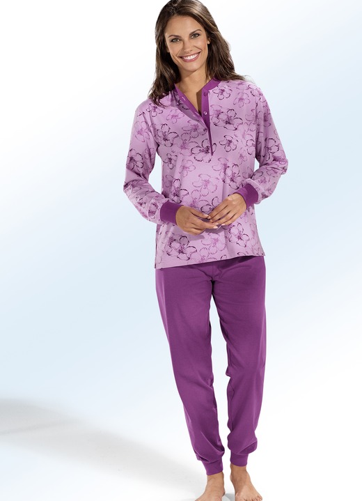 Pyjama's & shorty's - Pyjama met lange mouwen, een knoopsluiting en manchetten, in Größe 036 bis 054, in Farbe MAGNOLIA-MEERKLEURIG