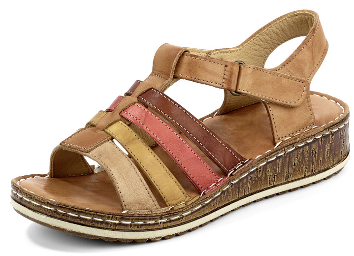 Sandalettes & slippers - Gemini sandalen met bandjes en praktische klittenbandsluiting, in Größe 036 bis 042, in Farbe COGNAC-MULTICOLOR