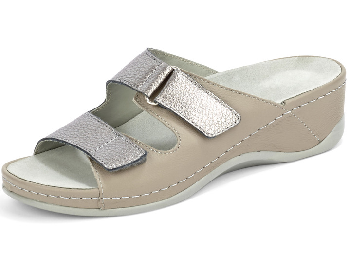 Sandalettes & slippers - Mubb muiltjes met leren memory voetbed, in Größe 036 bis 042, in Farbe TAUPE-ANTIEK BRONS Ansicht 1