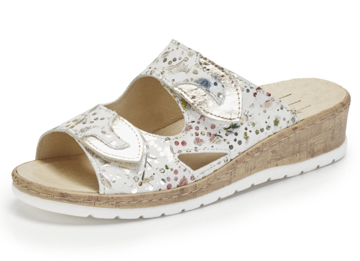 Sandalettes & slippers - ELENA EDEN muiltjes van nappaleer met bloemenprint, in Größe 035 bis 041, in Farbe ECRU-MULTICOLOR Ansicht 1