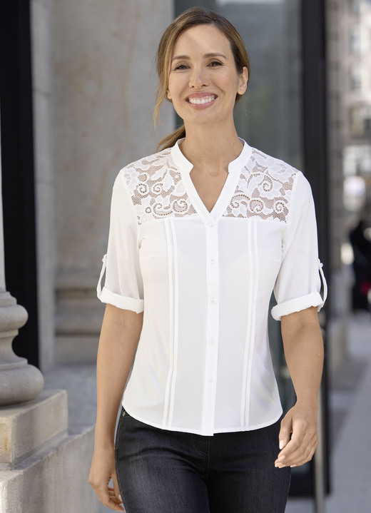 3/4-mouw - Licht transparante blouse, in Größe 036 bis 052, in Farbe ECRU Ansicht 1