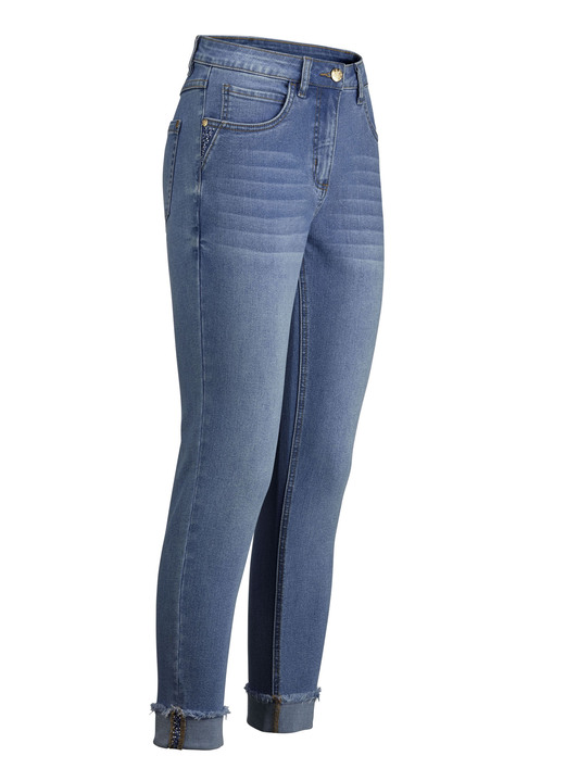 7/8 broeken, capri's, bermuda's - Jeans met sprankelende strass-versiering, in Größe 017 bis 050, in Farbe JEANSBLAUW Ansicht 1