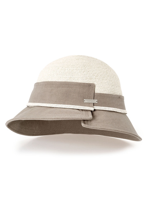 Mutsen & hoeden - Hoed met rand en decoratieve band van papierstro, in Farbe BEIGE-TAUPE Ansicht 1