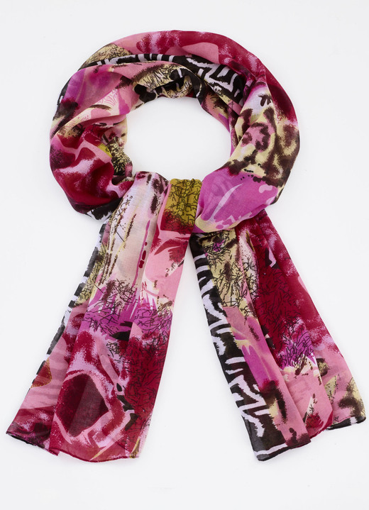 Sjaals - Sjaal met fantasie- en zebramotief, in Farbe POEDER-ROSE-ZWART-WIT-GEEL Ansicht 1