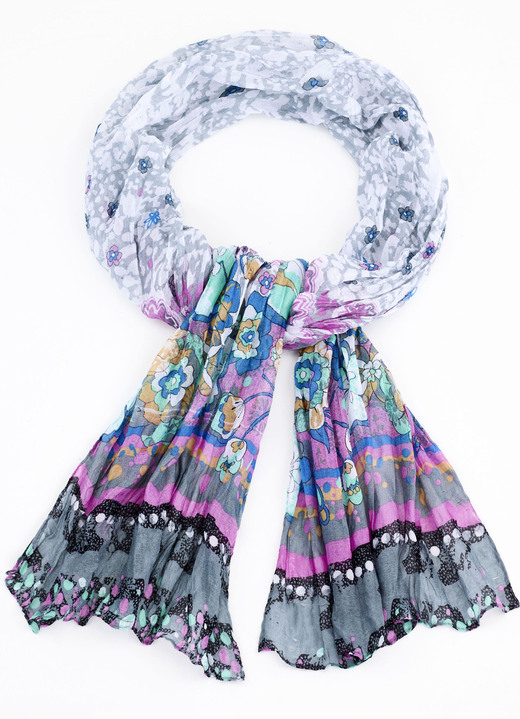 Sjaals - Sjaal met fantasiebloesemmotief, in Farbe GRAU-ROSÉ-MINT-BLAU Ansicht 1