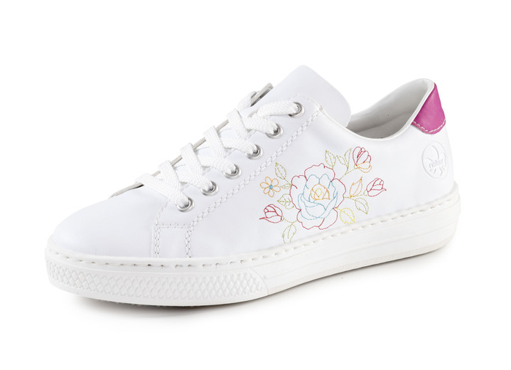 Instappers & veterschoenen - Rieker sneakers met speels bloemenborduurwerk, in Größe 036 bis 042, in Farbe WEISS-PINK Ansicht 1