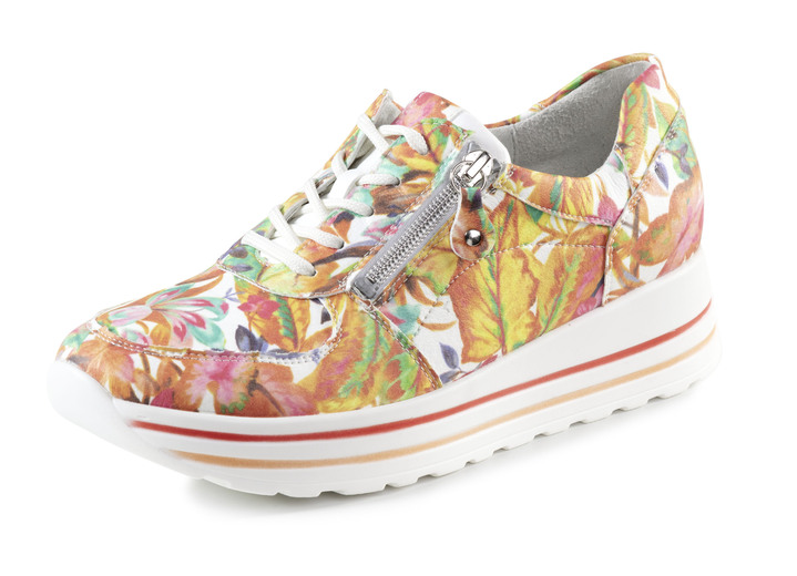 Breedte H - Waldläufer sneakers van gecoat textiel met bloemenprint, in Größe 3 1/2 bis 8, in Farbe WEISS-BUNT Ansicht 1