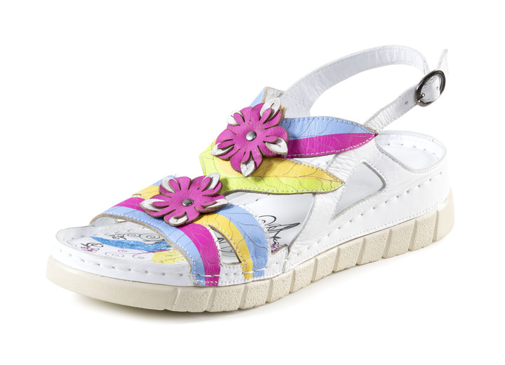 Sandalettes & slippers - Gemini sandaal met decoratieve leren bloemen, in Größe 036 bis 042, in Farbe WEISS-MULTICOLOR Ansicht 1