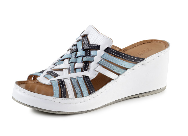Sandalettes & slippers - Gemini muiltjes met verfijnde gevlochten bandjes, in Größe 036 bis 042, in Farbe WEISS-BLAU Ansicht 1