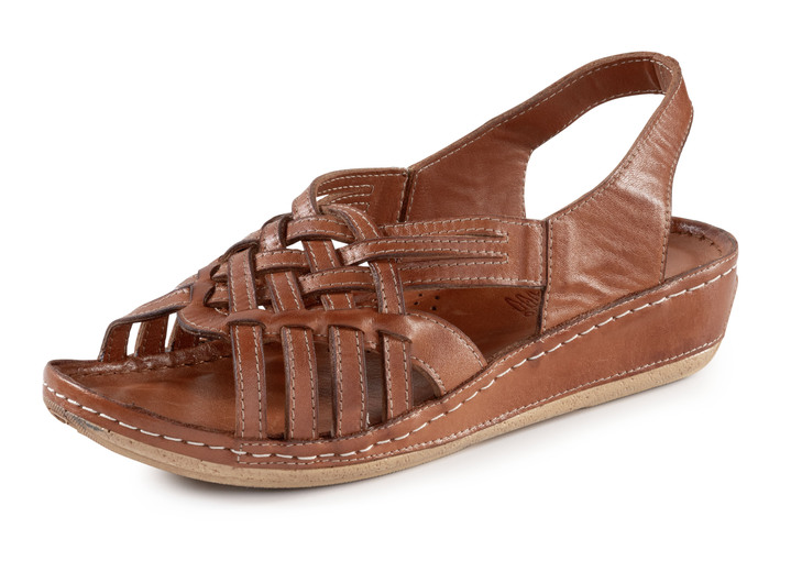 Sandalettes & slippers - Gemini sandaal met gevlochten bandjes, in Größe 036 bis 042, in Farbe COGNAC Ansicht 1