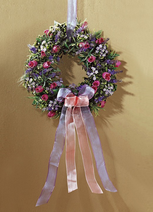 Woonaccessoires - Wandkrans met rozen, vergeet-mij-nietjes en lavendel, in Farbe