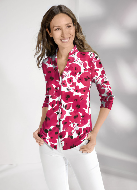 3/4-mouw - Shirtblouse met gebloemd dessin, in Größe 036 bis 052, in Farbe ROT-WEISS-BUNT