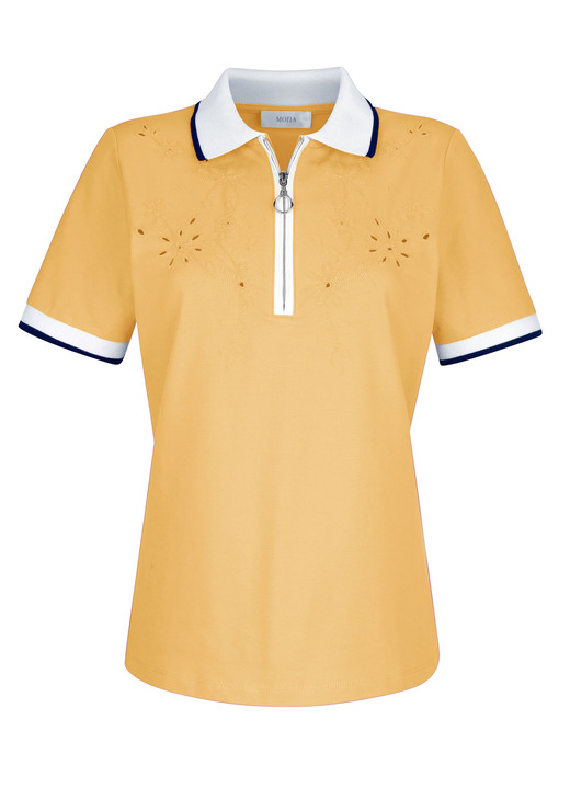 Korte mouw - Poloshirt met uitsparingen in 4 kleuren, in Größe 038 bis 052, in Farbe GELB Ansicht 1