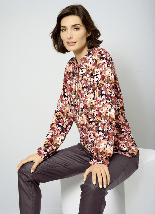 Lange mouw - Slip-on blouse met bloemenprint, in Größe 038 bis 052, in Farbe MEERKLEURIG