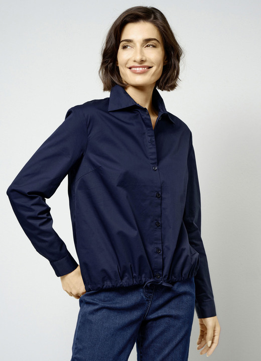 Lange mouw - Katoenen blouse, in Größe 038 bis 052, in Farbe MARINE